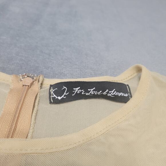 FOR LOVE & LEMONS Womens Medium Beige Lulu Floral Sheer Mesh Flared Mini Skater - Picture 5 of 13